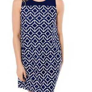 Jude Connally Molly Navy & White Sleeveless Shift Dress Size Medium (8/10)